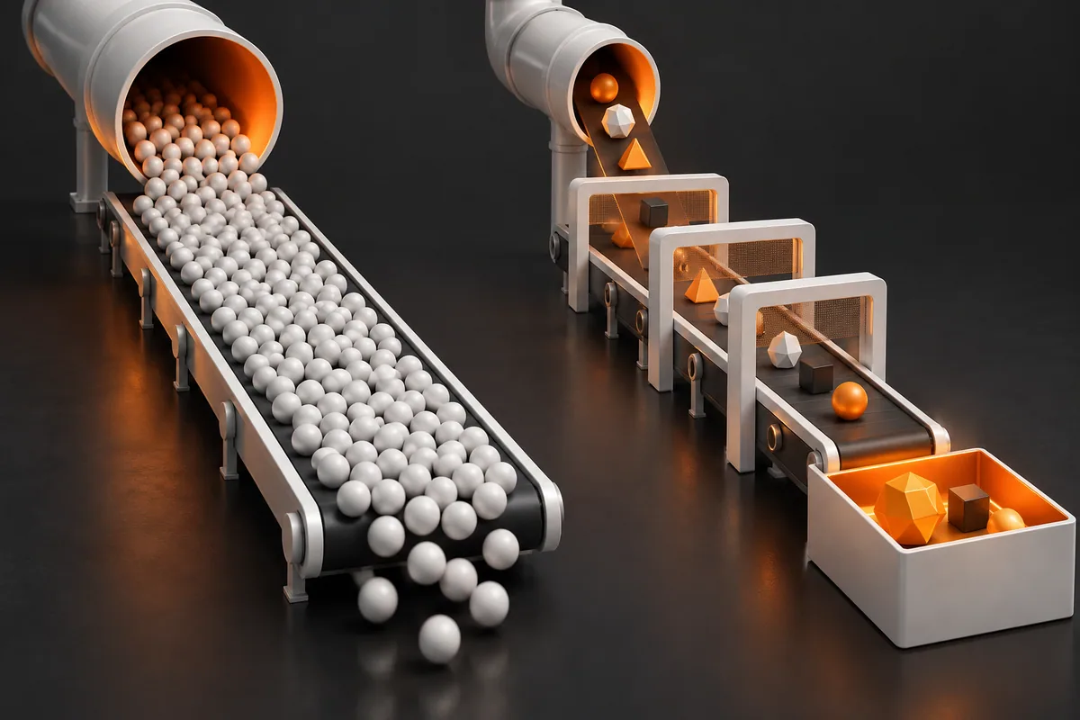 Fluxos abstratos com grande volume de contatos e uma trilha menor de oportunidades qualificadas por valor.