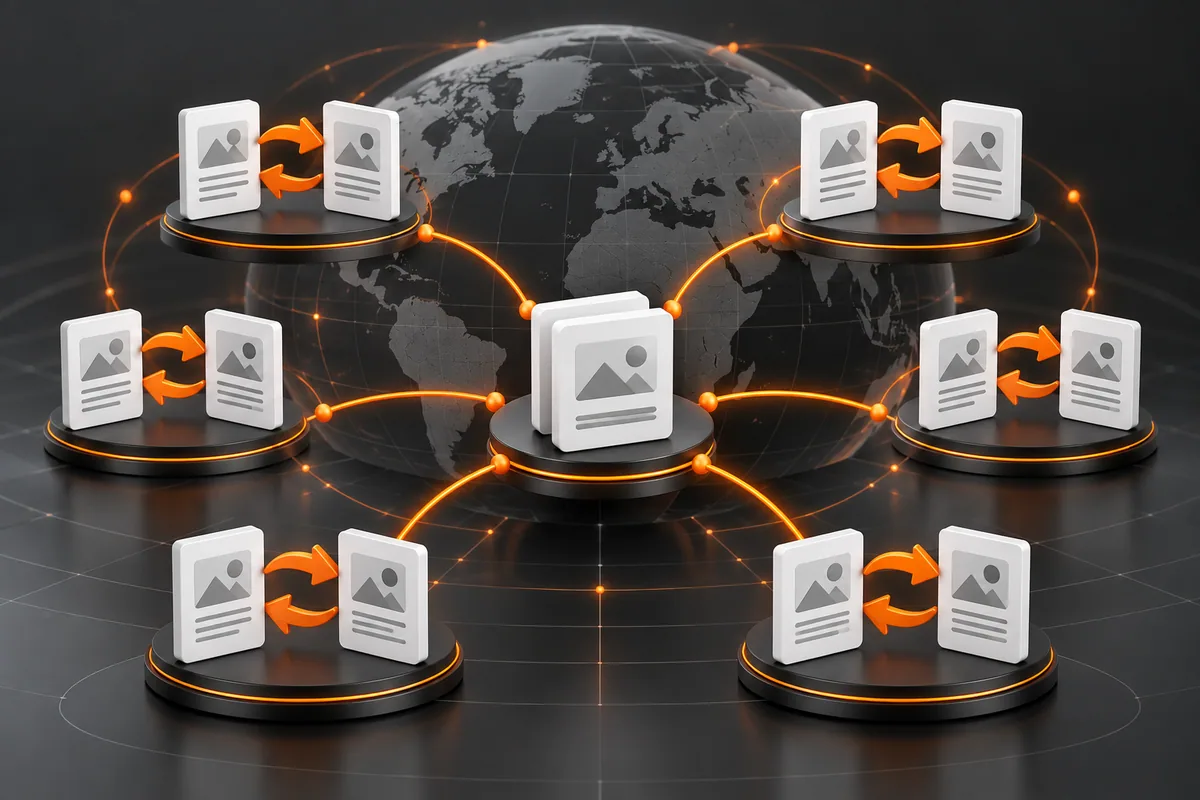Páginas regionais conectadas de forma recíproca a um ponto global de fallback.