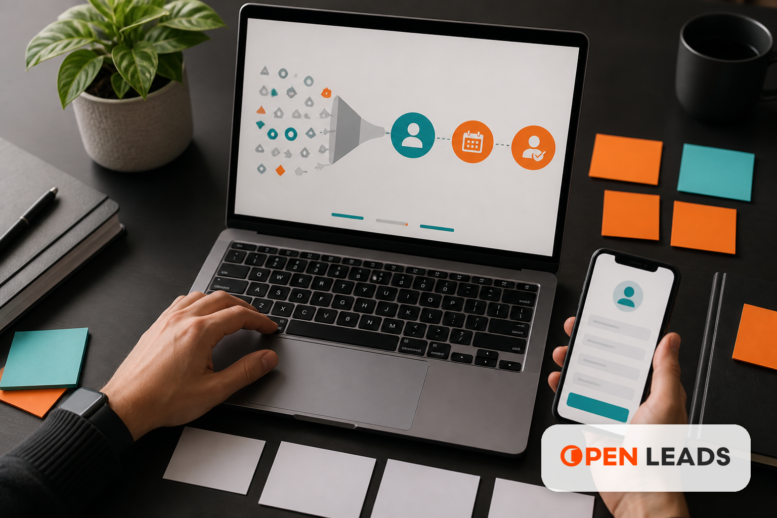Imagem editorial realista sobre Google Ads para empresas de tecnologia com assinatura Open LEADS