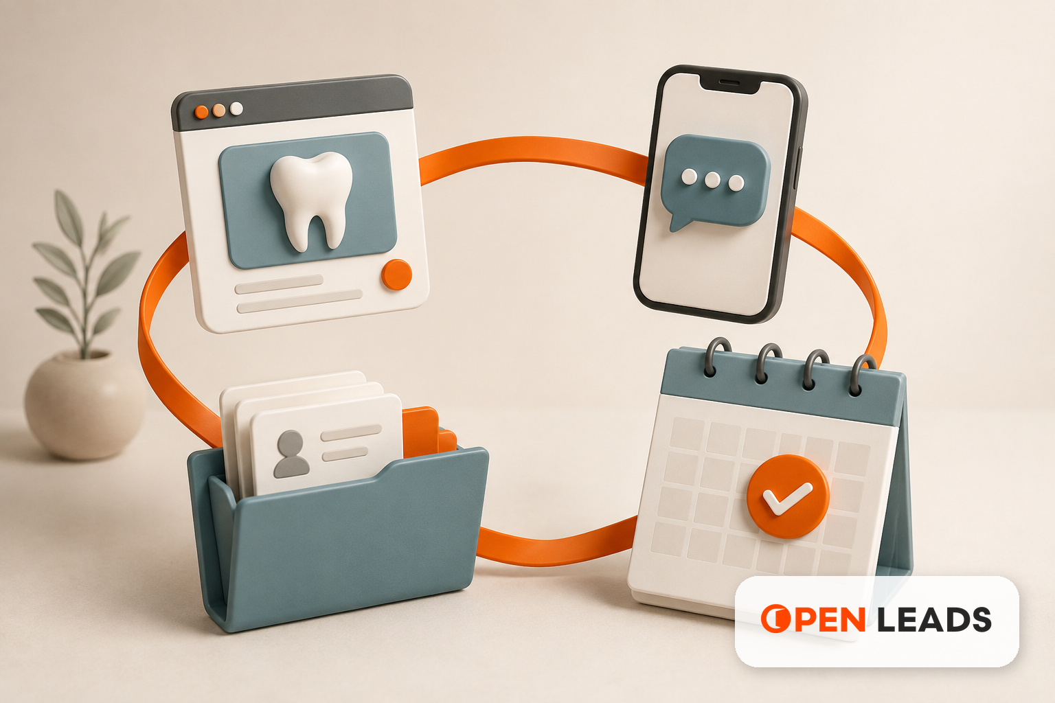 Ilustracao editorial sobre Marketing digital para clínicas odontológicas com a marca Open LEADS