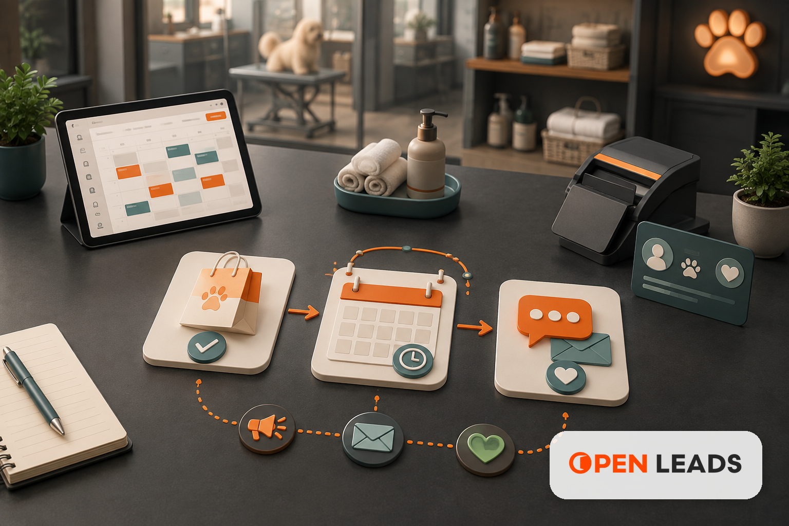 Ilustracao editorial sobre Agência de marketing digital para pet shops Joinville com funil comercial e canais digitais