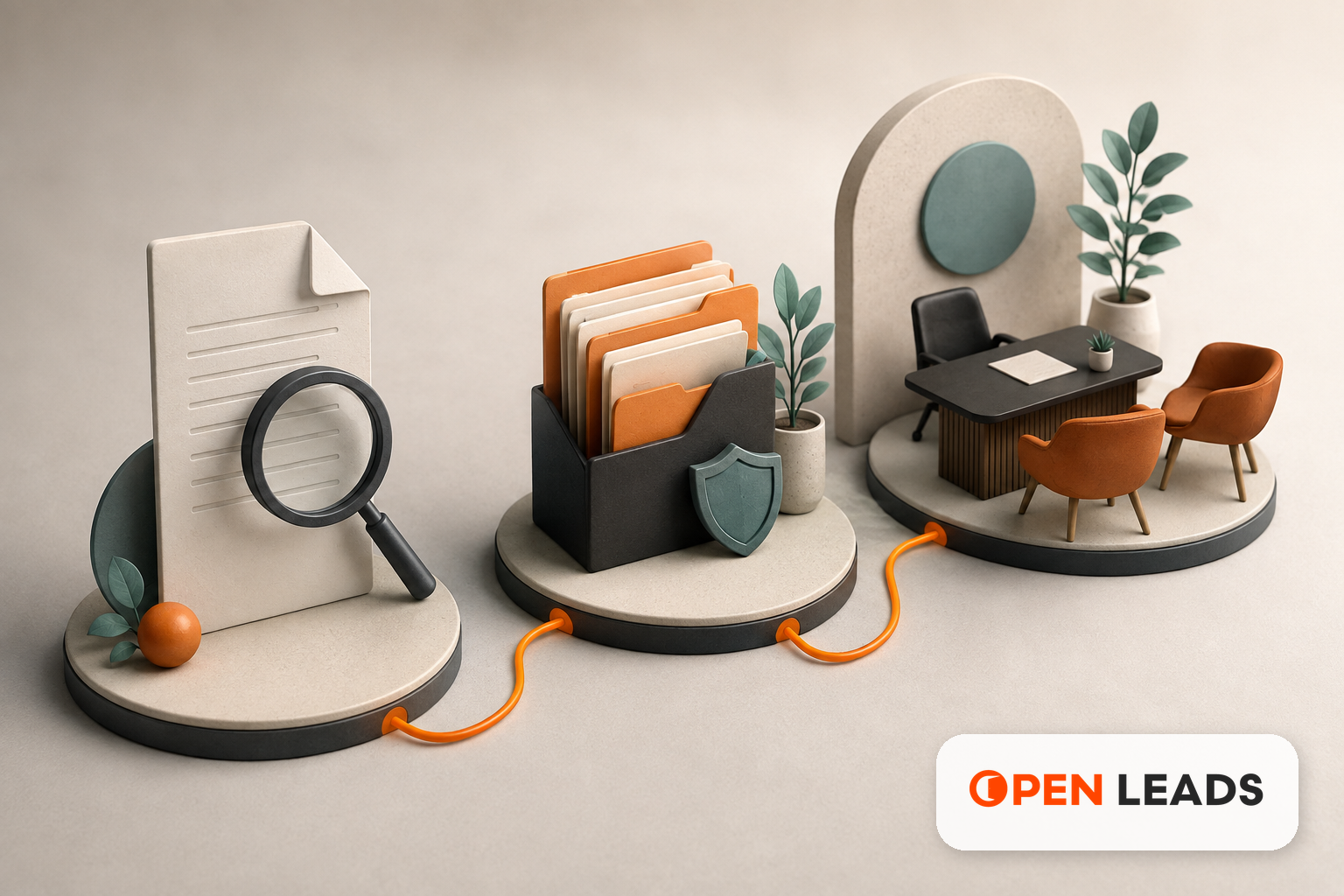 Ilustracao editorial sobre Tráfego pago para advocacia com a marca Open LEADS