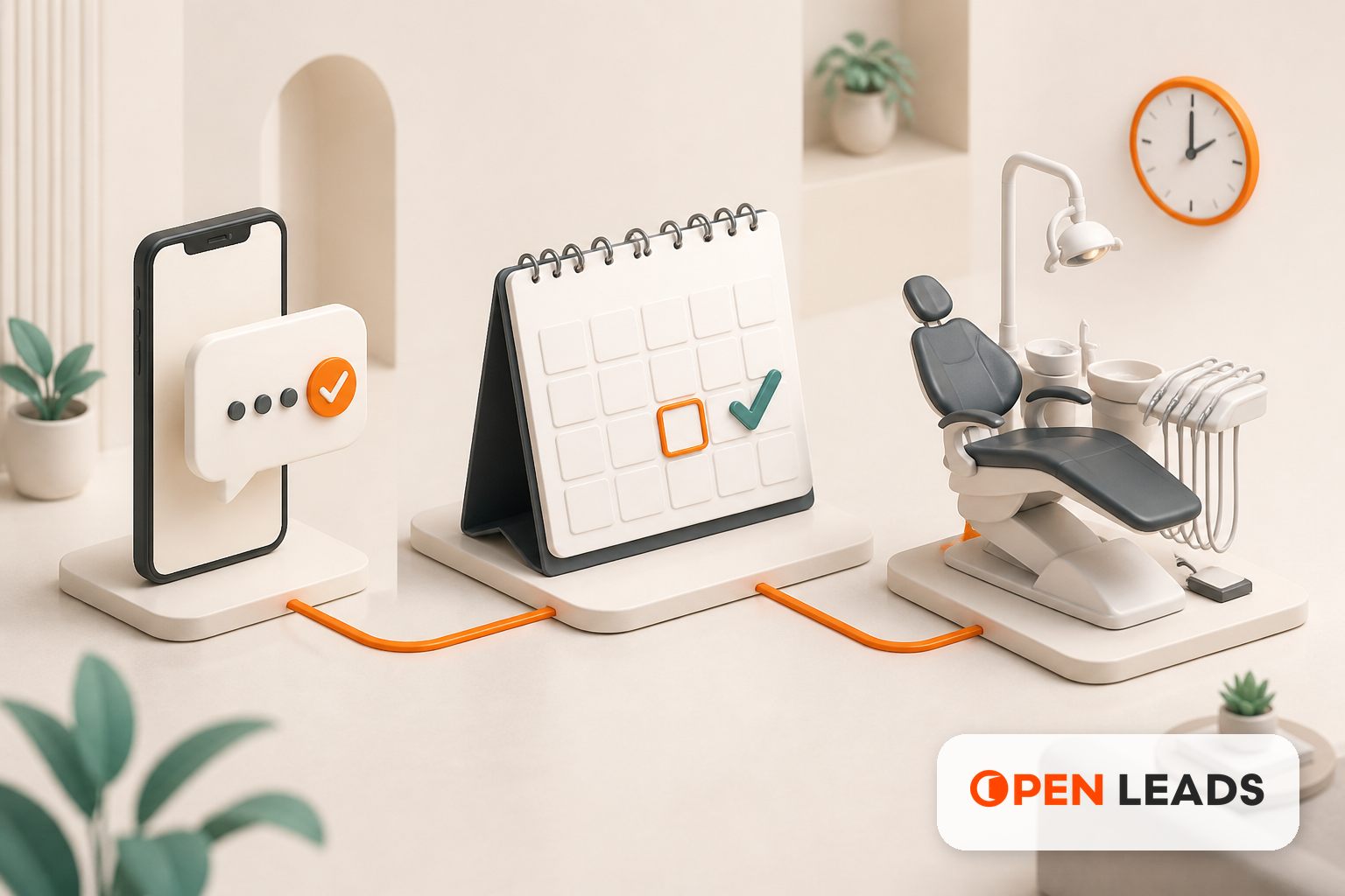 Ilustracao editorial sobre Tráfego pago para clínicas odontológicas com a marca Open LEADS